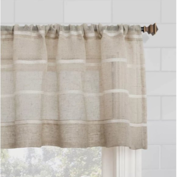 Clean Window Twill Stripe Anti-Dust Cafe Curtain Valance, 52" x 14" - Picture 2 of 4